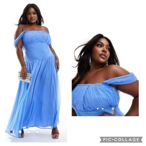 ASOS DESIGN Curve draped off the shoulder drop waist maxi dress size 14